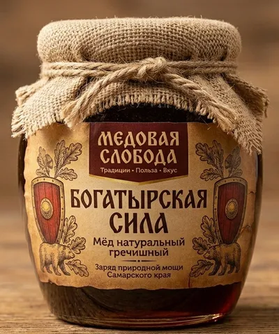 Банка мёда «Богатырская Сила» — мёд натуральный гречишный