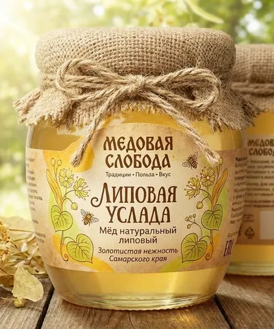 Банка мёда «Липовая Услада» — мёд натуральный липовый