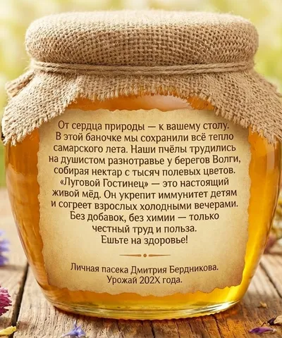 Оборот этикетки «Луговой Гостинец» с описанием
